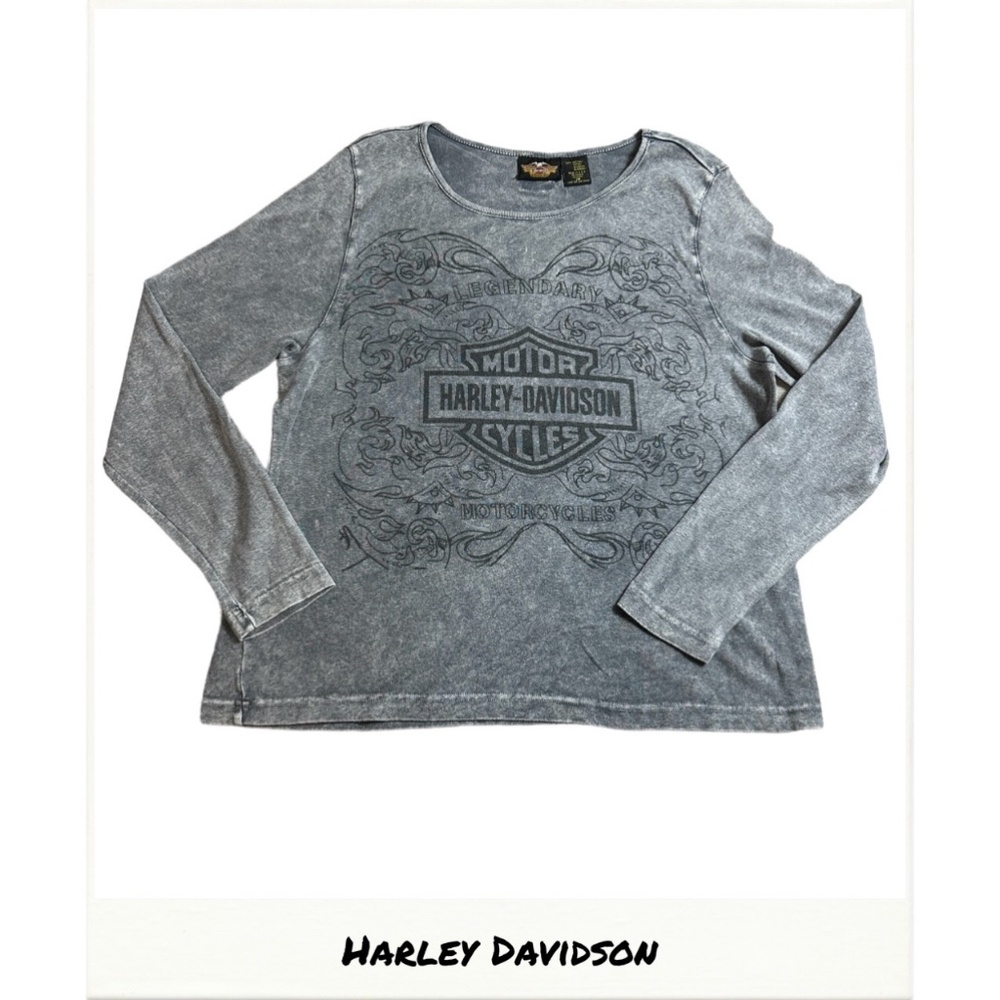 Harley Davidson Women's Gray Long Sleeve Graphic Top Plus Size 1W Made USA